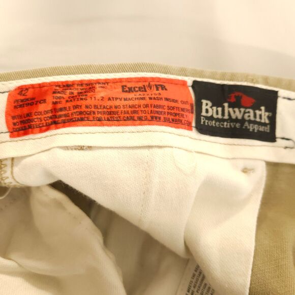 Bulwark FR Fire Resistant Mens 42x30 Beige Flat Front Cotton Chino Khaki Pants - Picture 4 of 7